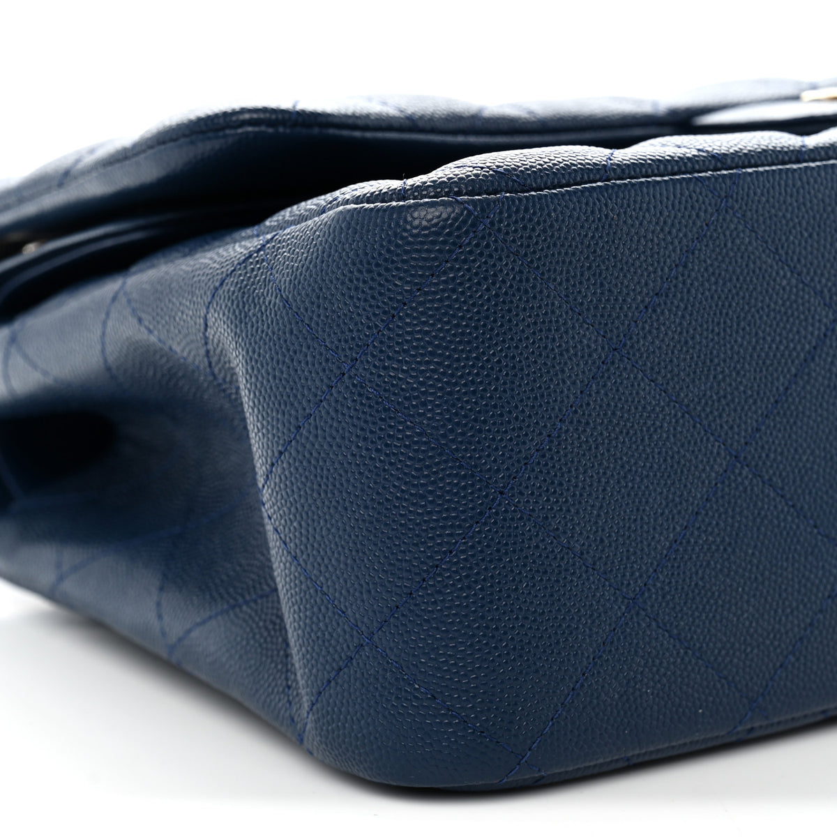 Caviar Quilted Jumbo Double Flap Navy Blue