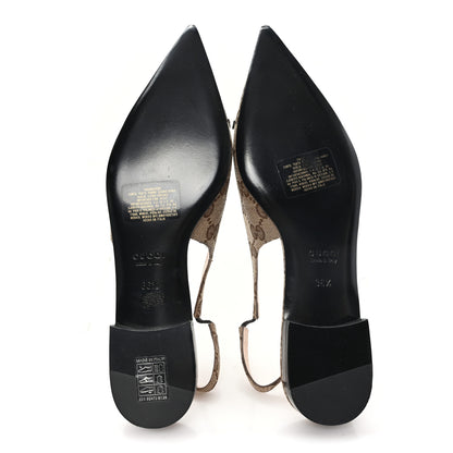 Gucci Monogram Horsebit Womens Slingback Ballet Flat 36.5 Beige Ebony Cocoa 6 of 10