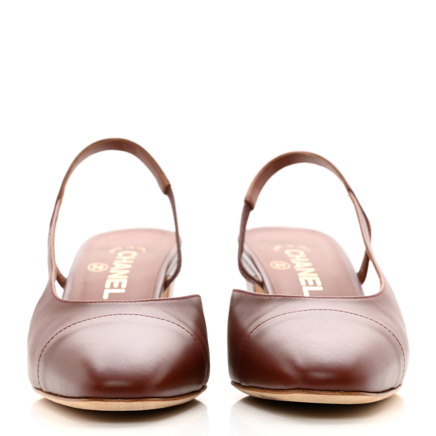 Calfskin Cap Toe CC Slingback Pumps 38.5 Brown
