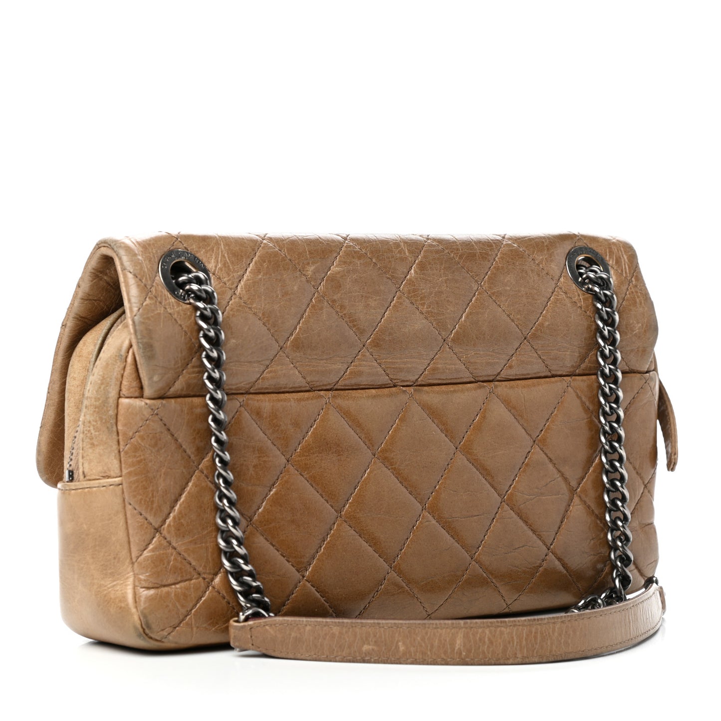 Glazed Calfskin Quilted Medium Duo Color Flap Brown