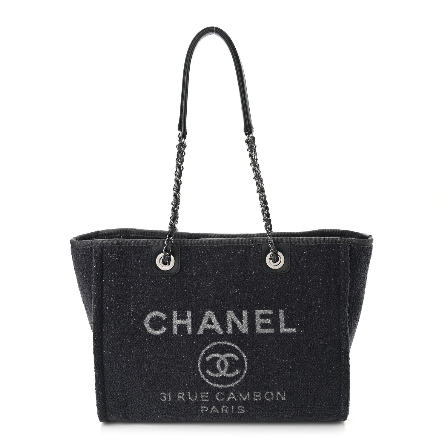 Chanel Lurex Boucle Small Deauville Tote Gray 1 of 10