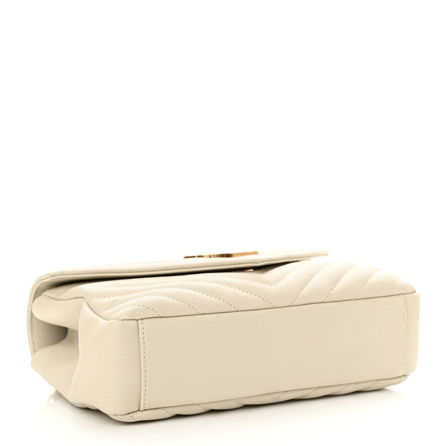 Sheepskin Matelasse Chevron Monogram Medium College Bag Crema Soft