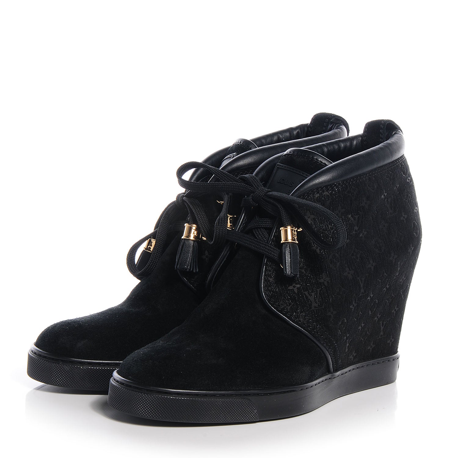 Louis Vuitton Monogram Suede Black Wedge 38.5 3 of 7