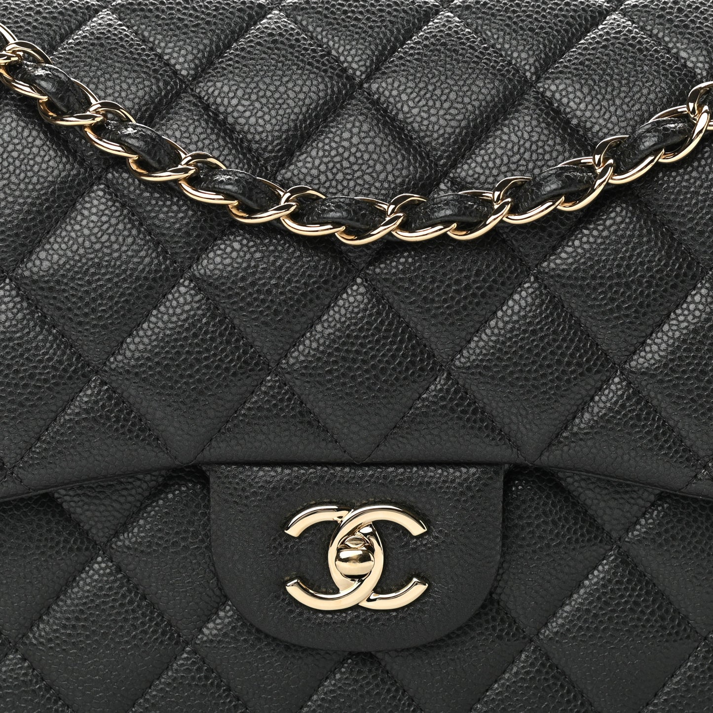 Caviar Quilted Jumbo Double Flap Dark Grey