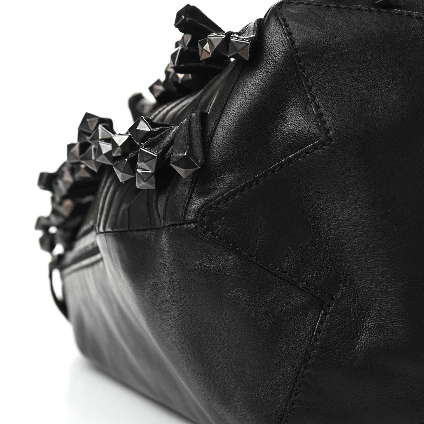 Lambskin Rockstud Fringe Bucket Black