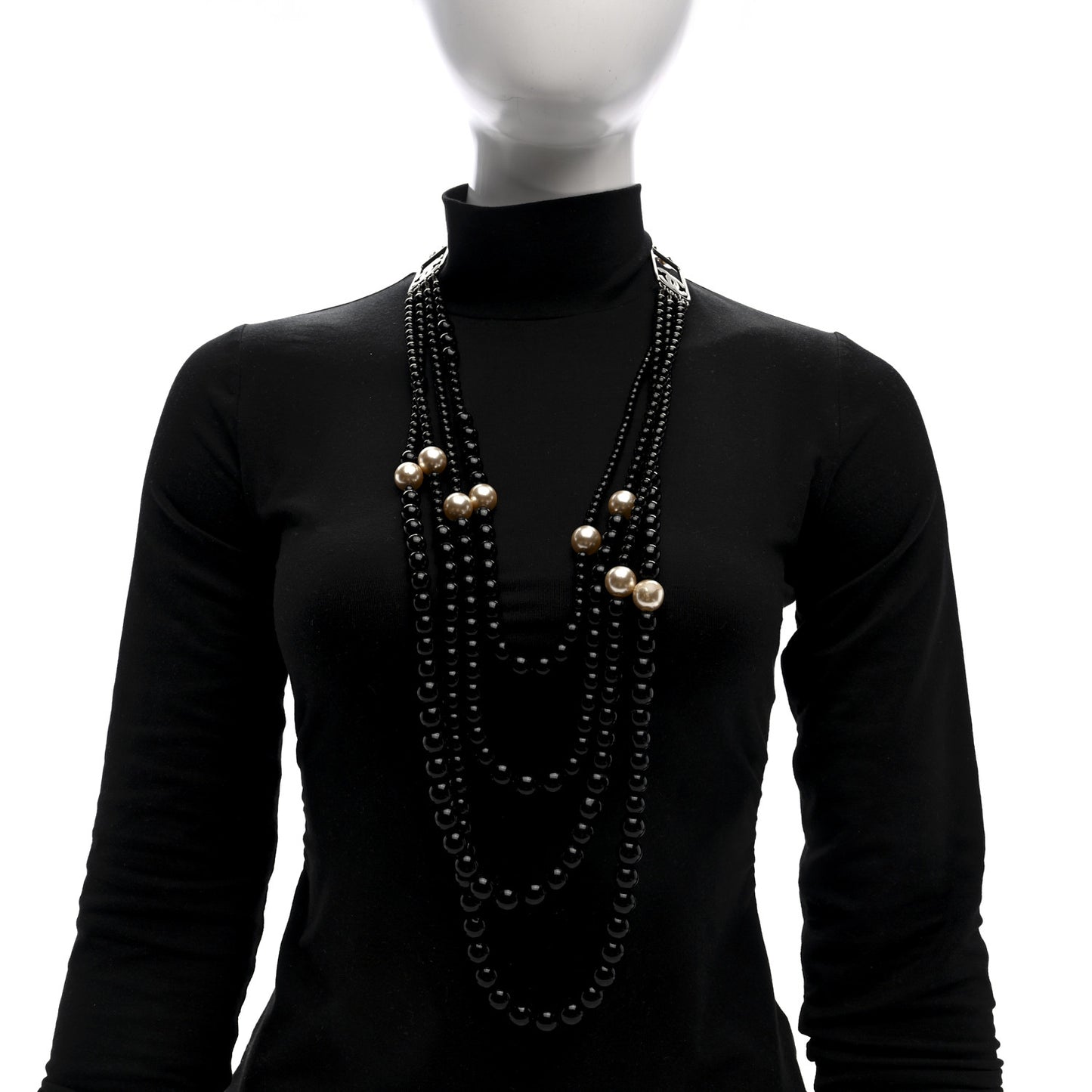 Ruthenium Resin Graduated Beaded Pearl CC Multi Strand Long Necklace Black