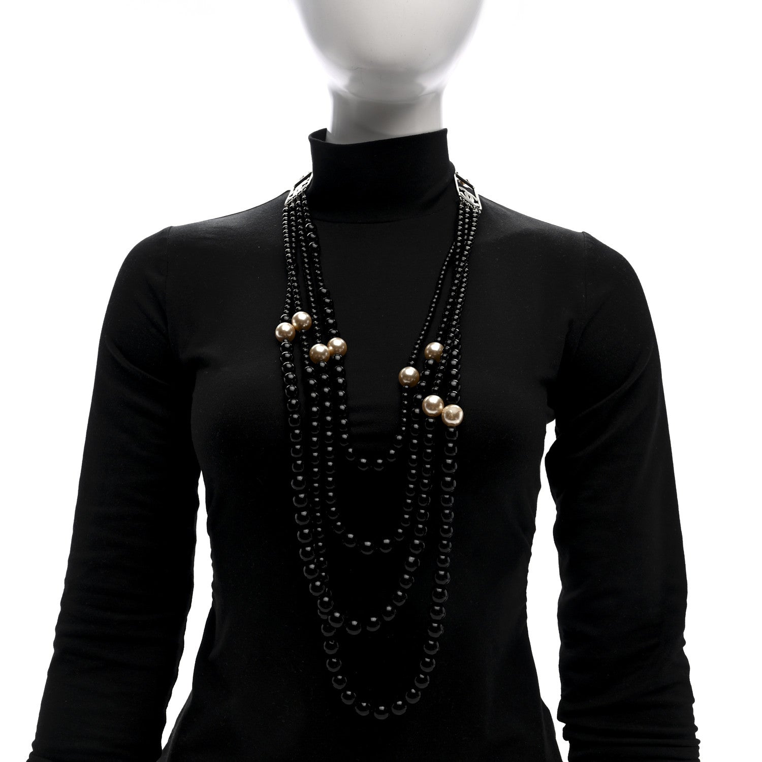 Chanel Ruthenium Resin Graduated Beaded Pearl CC Multi Strand Long Necklace Black 2 of 4
