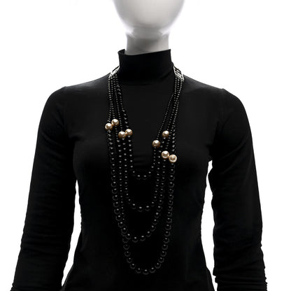 Chanel Ruthenium Resin Graduated Beaded Pearl CC Multi Strand Long Necklace Black 2 of 4