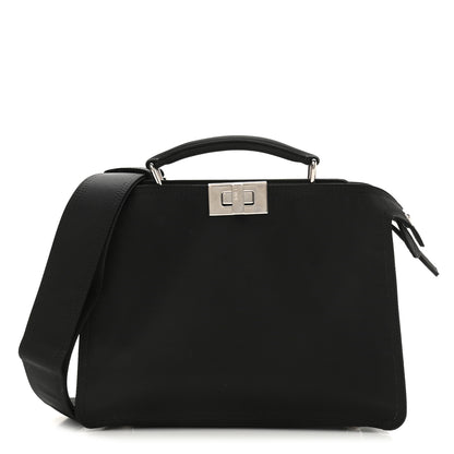 Fendi Nylon Vitello Cover Logo Embossed Mini Peekaboo I SEE U Satchel Black White 1 of 12