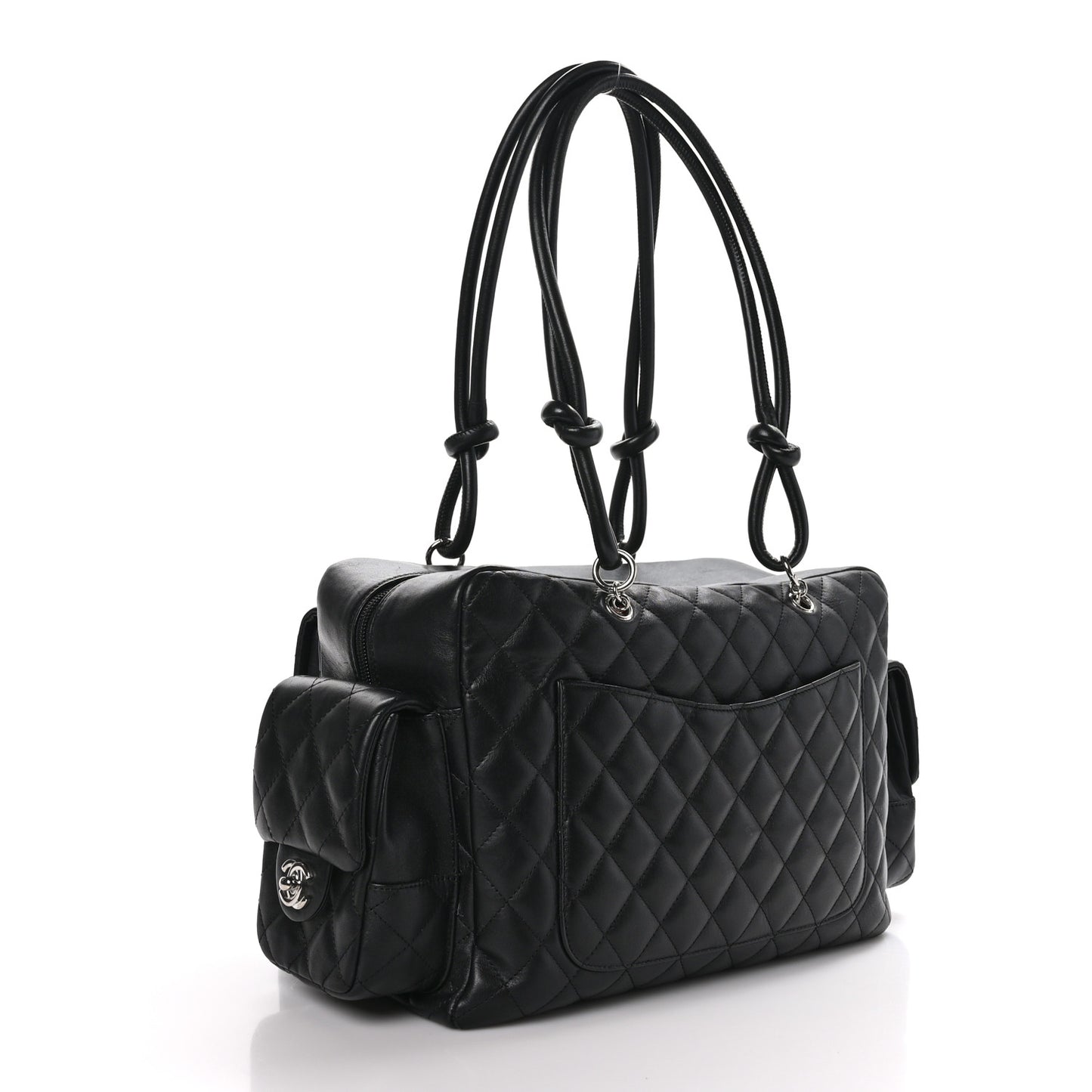 Calfskin Quilted Large Cambon Multipocket Reporter Black White
