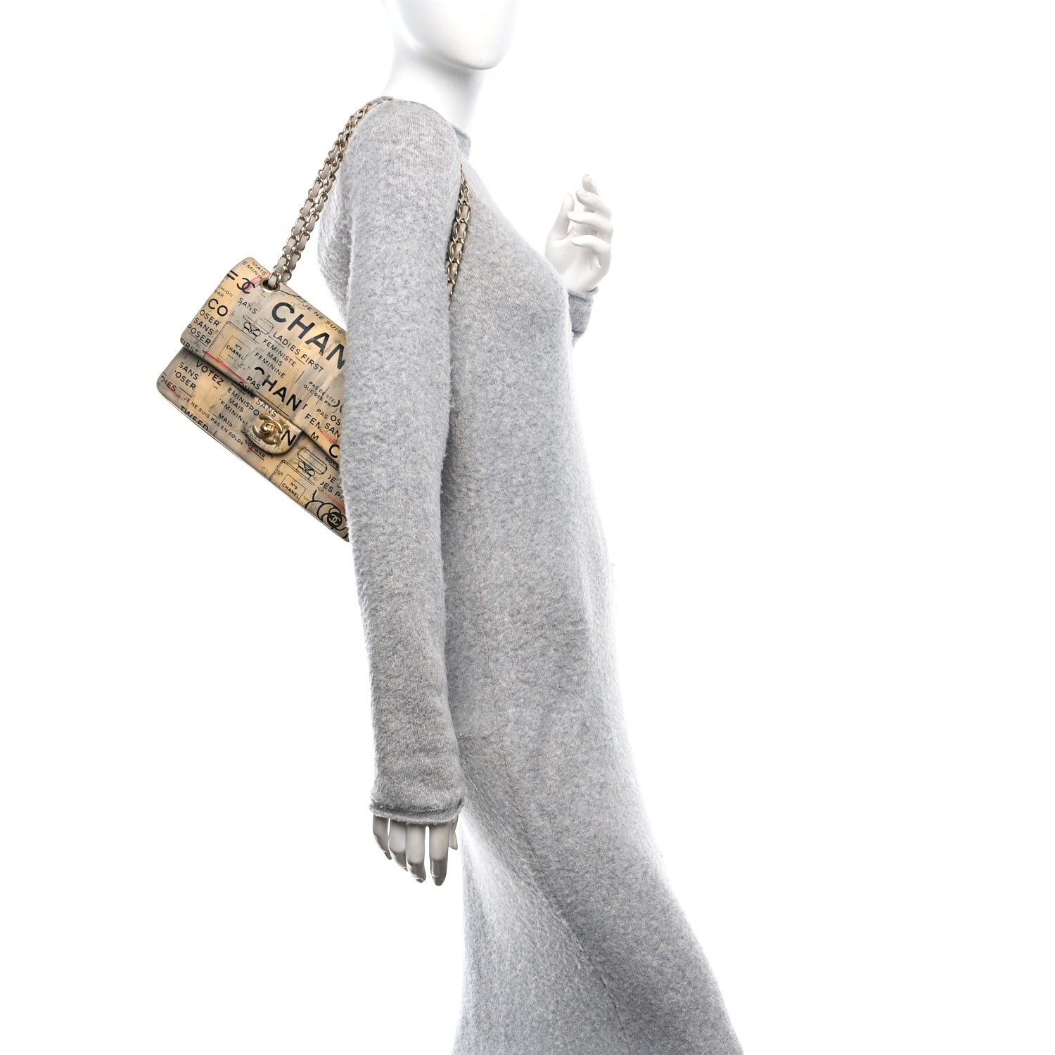 Chanel Lambskin Painted Feministe Newsprint Medium Double Flap