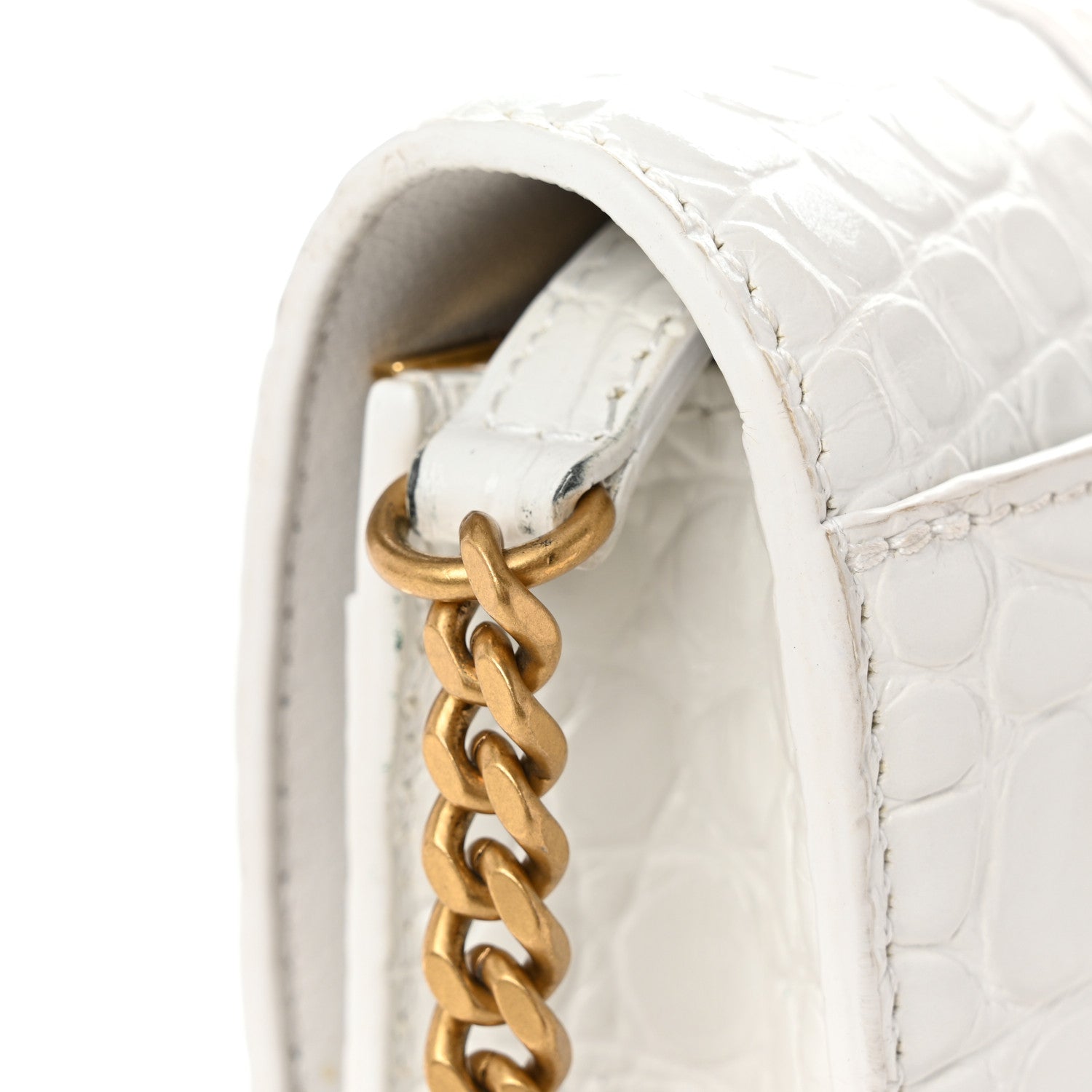 Balenciaga Shiny Calfskin Crocodile Embossed Hourglass Chain Bag White 10 of 10