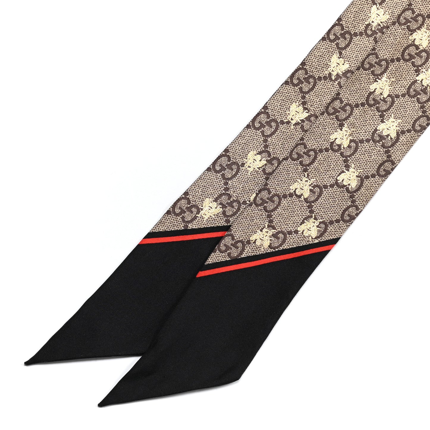 Silk Twill GG Monogram GG Bee Neck Bow Scarf Black Red