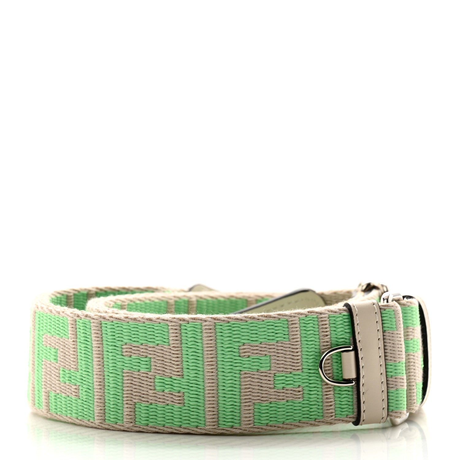 Fendi Jacquard Ribbon Vitello King FF Bi-Color Intreccio Adjustable Strap You Nuvola Edamame 2 of 4