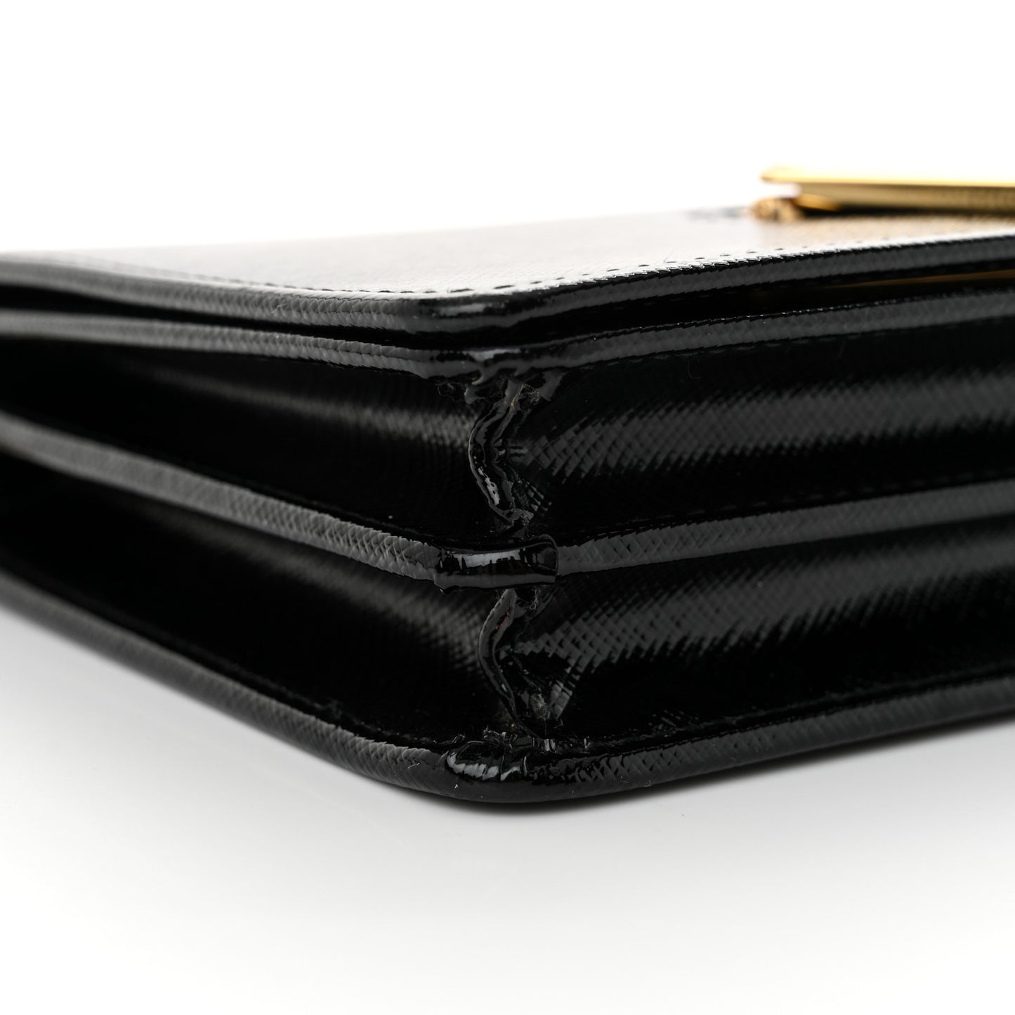 Saffiano Vernice Metal Triangle Chain Crossbody Bag Black