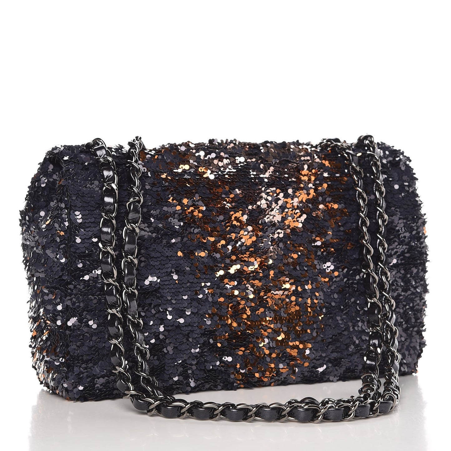 Sequin Medium Single Flap Bronze Black