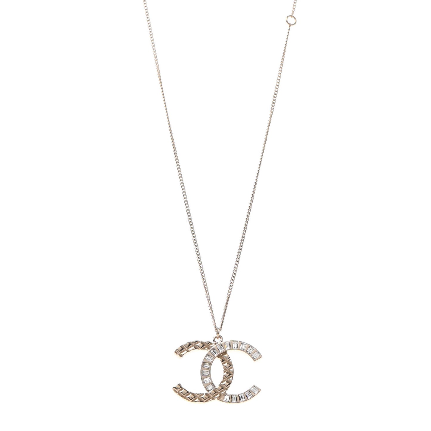 Baguette Crystal Quilted CC Pendant Necklace Gold
