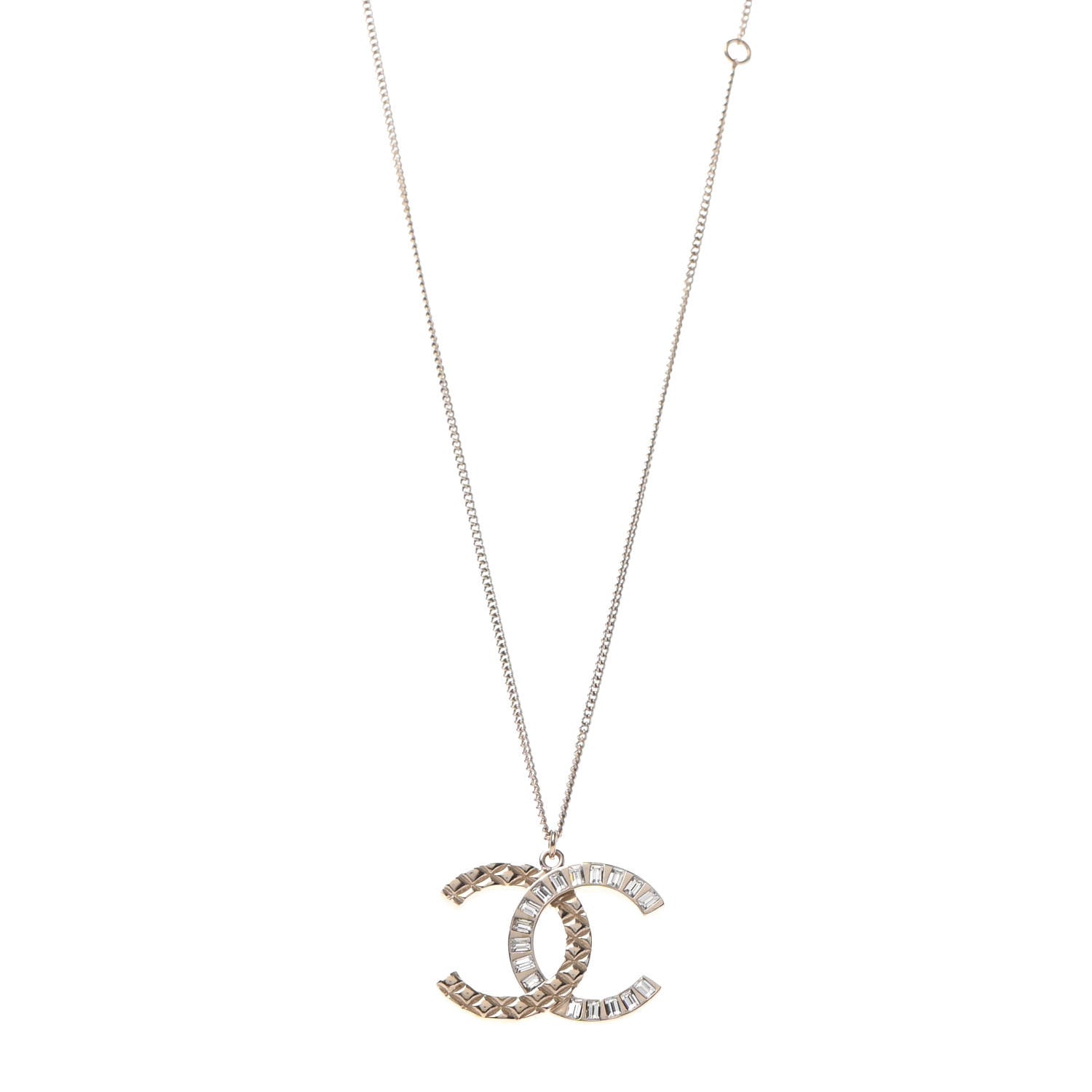 Chanel Baguette Crystal Quilted CC Pendant Necklace Gold 1 of 4