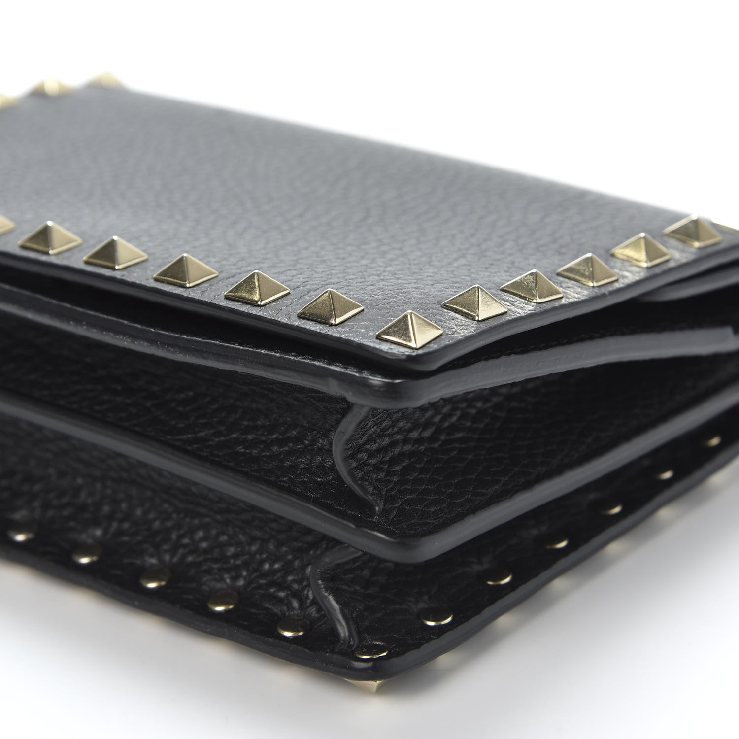 Valentino Garavani Pebbled Calfskin Rockstud Wallet on Chain Black 5 of 8