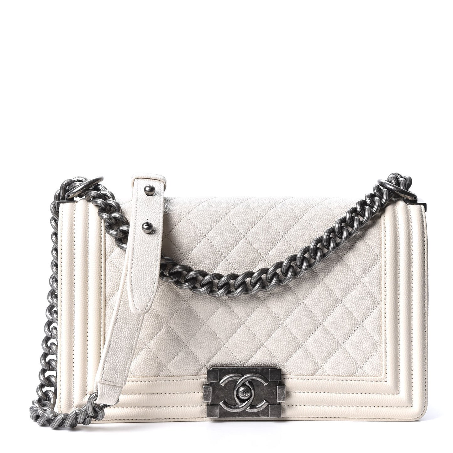 Caviar Quilted Medium Boy Flap Ivory