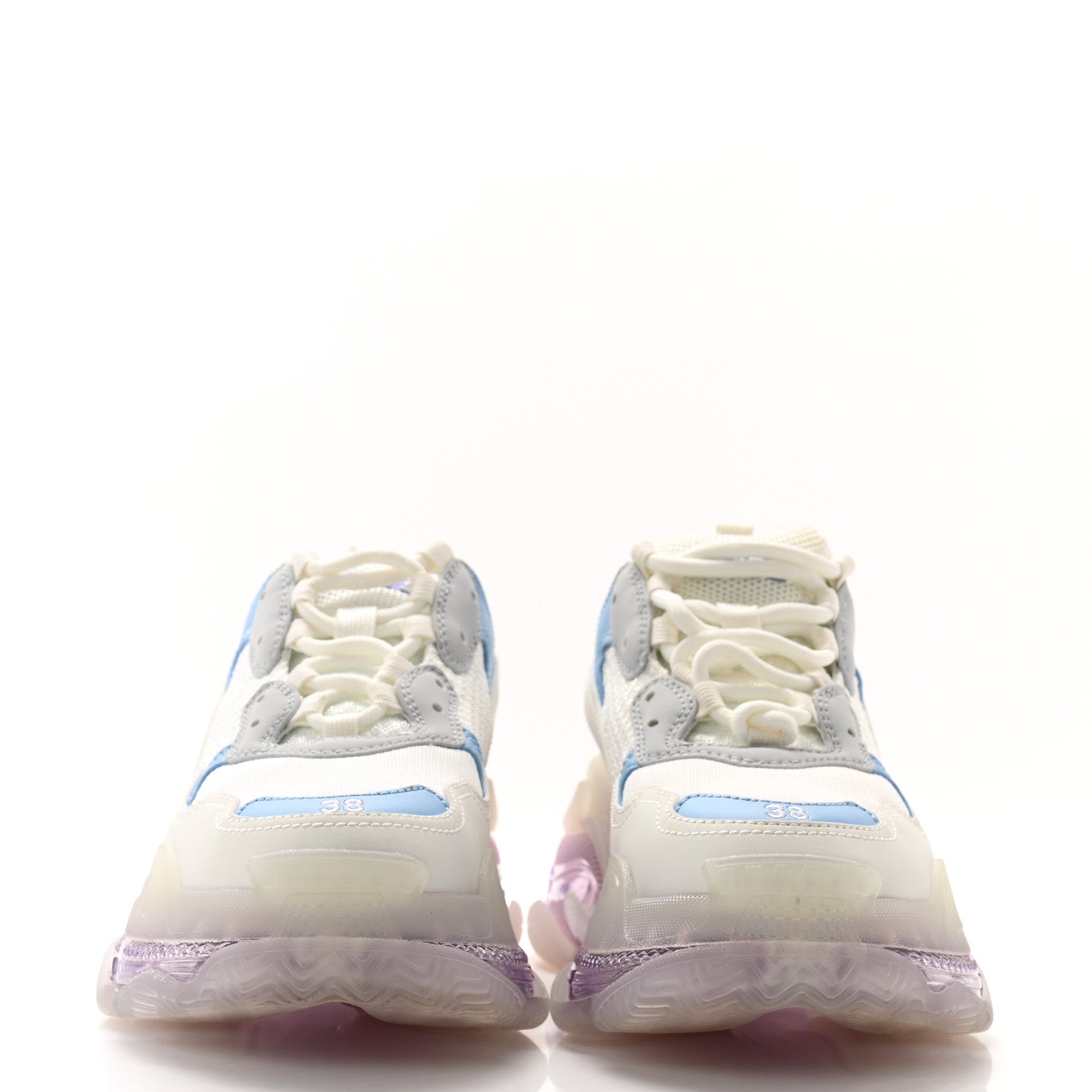 Balenciaga Fabric Mesh Clear Sole Womens Triple S Sneakers 38 Light Blue Grey Lilac White 2 of 10