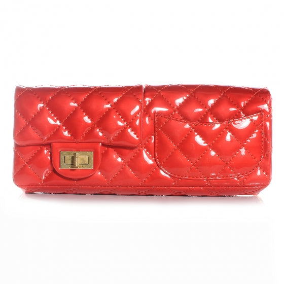 Patent Quilted Reissue Double Flap Clutch Red