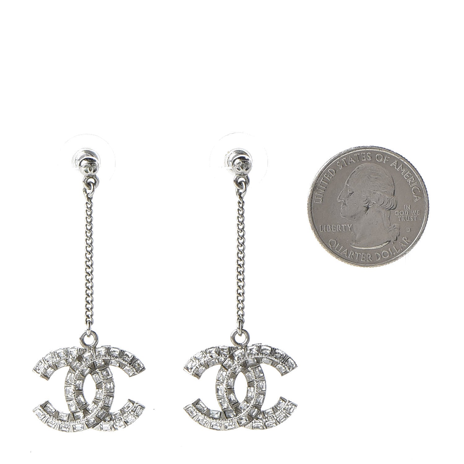 Chanel Baguette Crystal CC Drop Earrings Silver 2 of 3