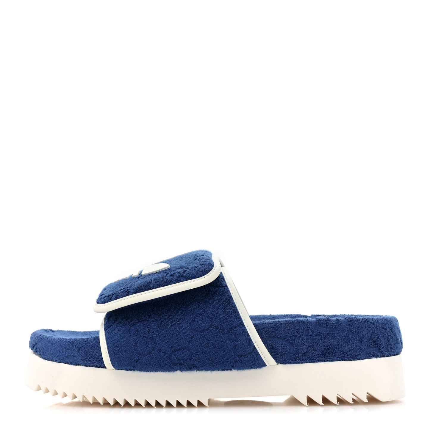 X ADIDAS Terry Cloth Trefoil GG Monogram Mens Platform Sandals 10 Oriental Blue Mystic White
