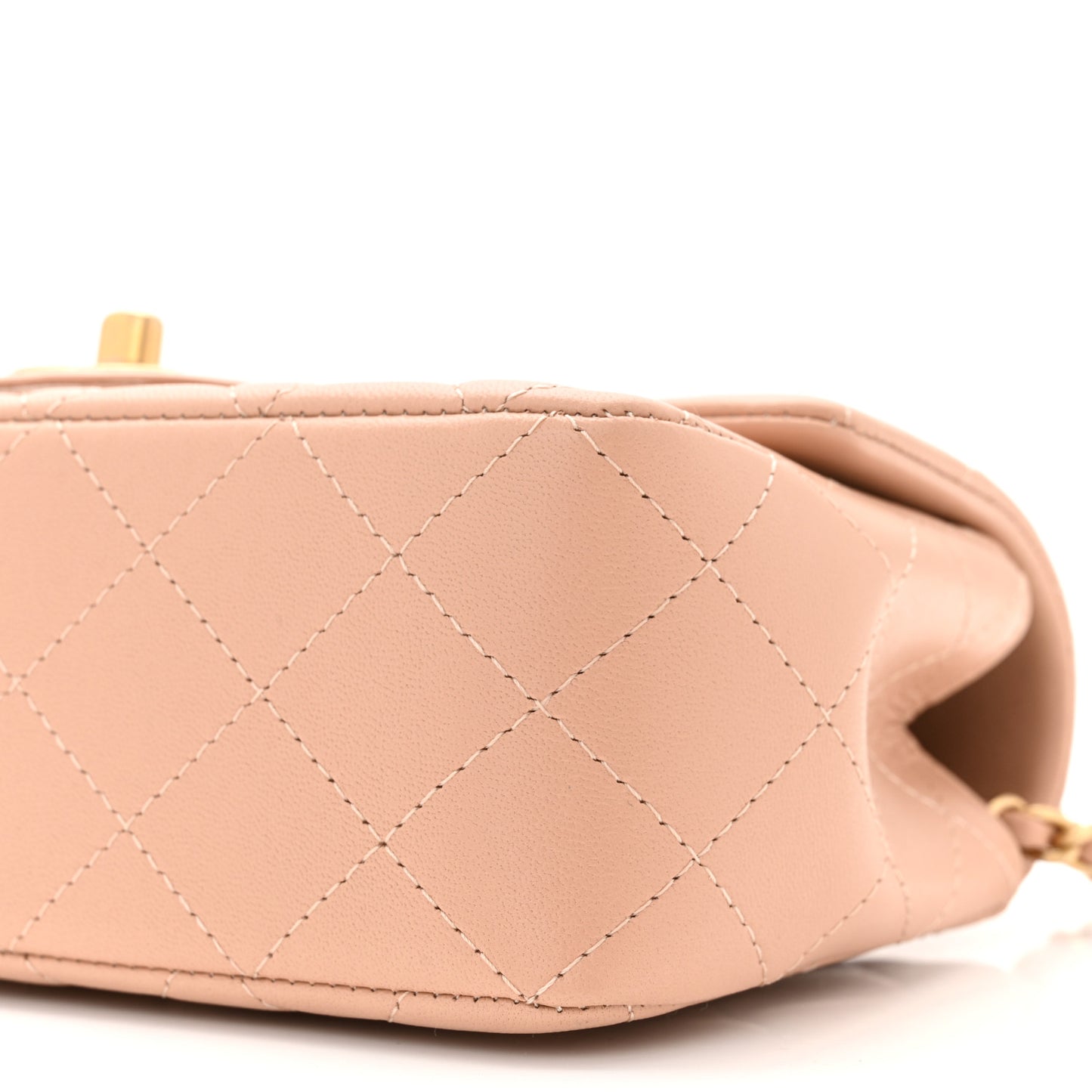 Lambskin Quilted Mini Top Handle Rectangular Flap Beige