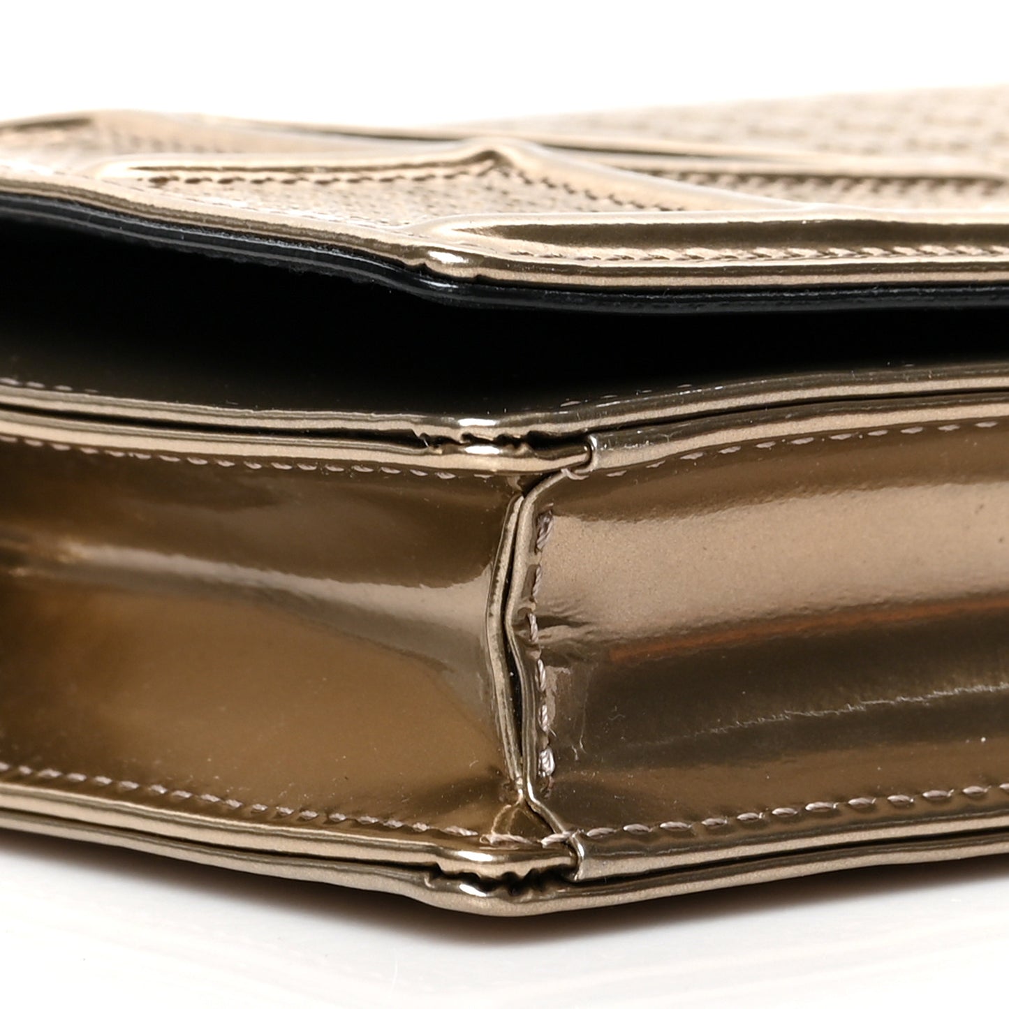 Metallic Patent Micro-Cannage Diorama Wallet on Chain Pouch Gold