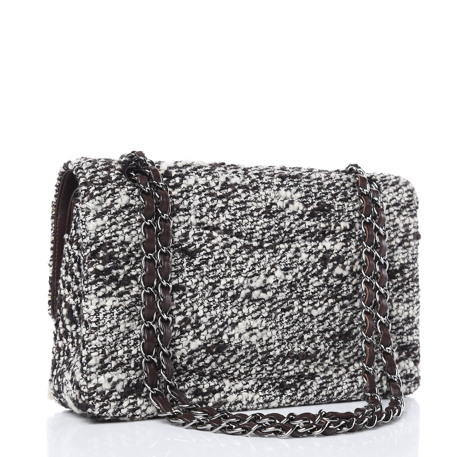 Chanel Tweed Quilted Medium Double Flap White Brown 3 of 10