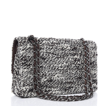 Chanel Tweed Quilted Medium Double Flap White Brown 3 of 10