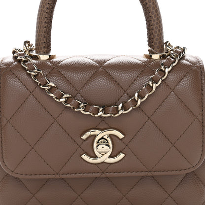 Chanel Caviar Lizard Embossed Quilted Coco Handle Clutch With Chain Brown 8 of 11