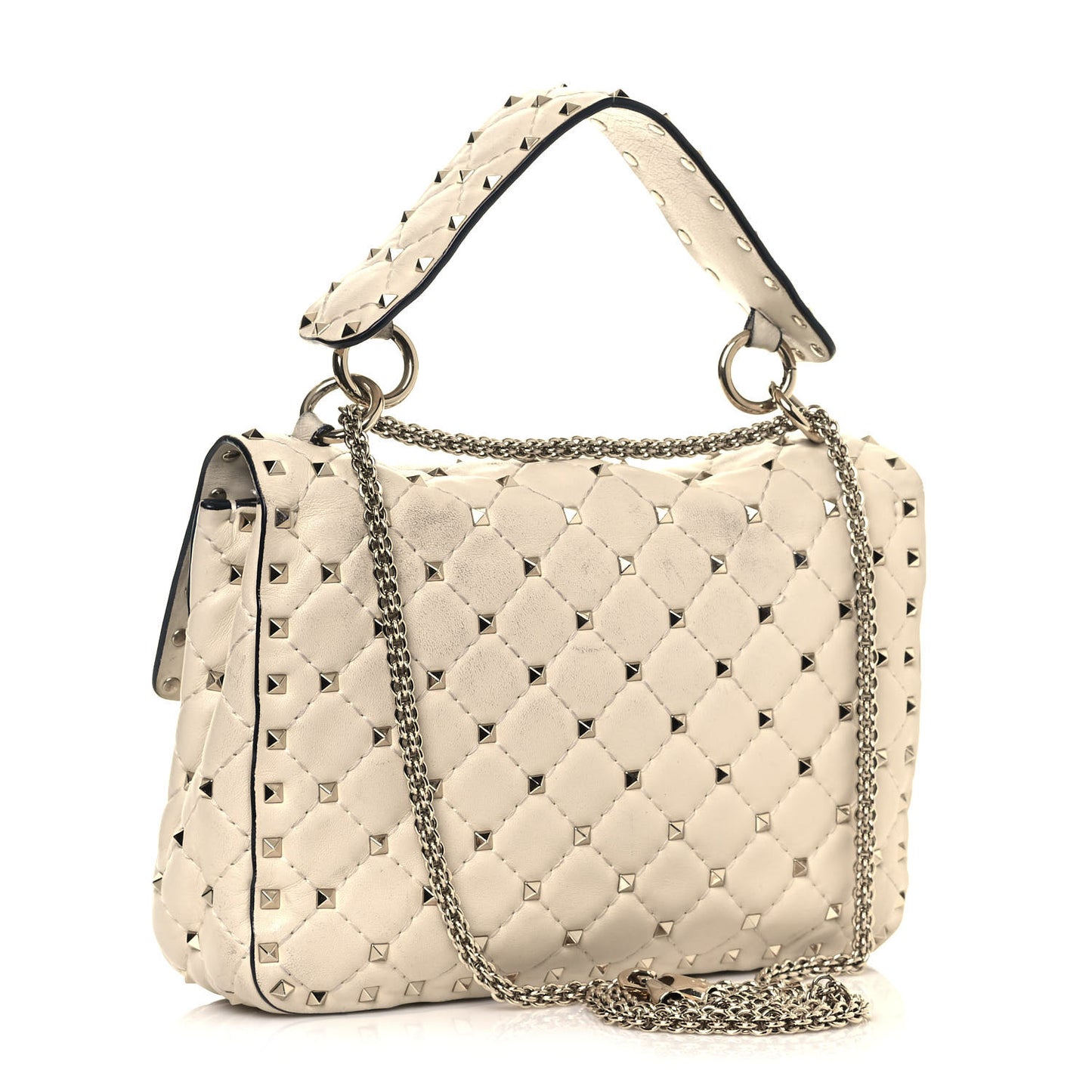 Nappa Medium Rockstud Spike Shoulder Bag Light Ivory