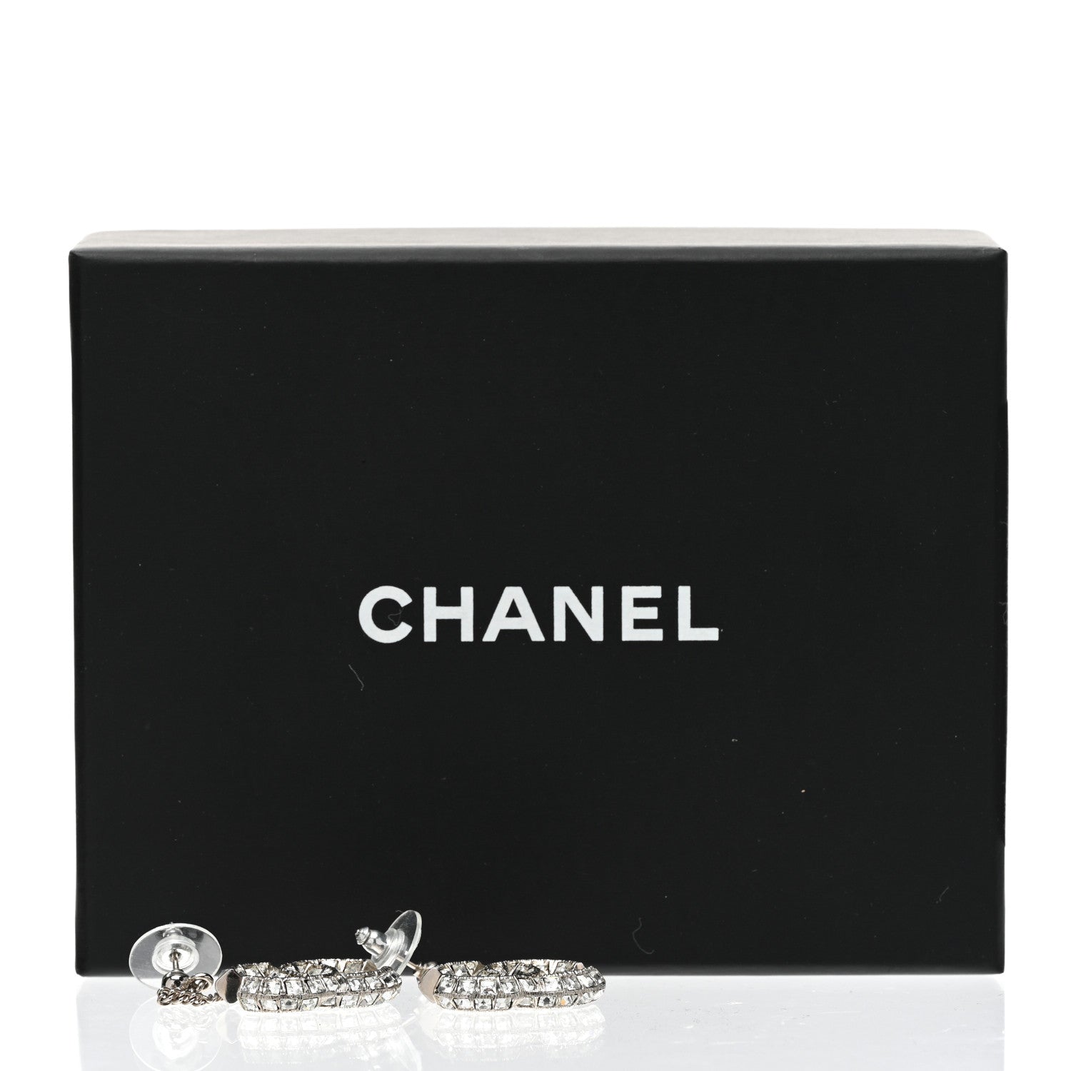 Chanel Baguette Crystal CC Drop Earrings Silver 4 of 4