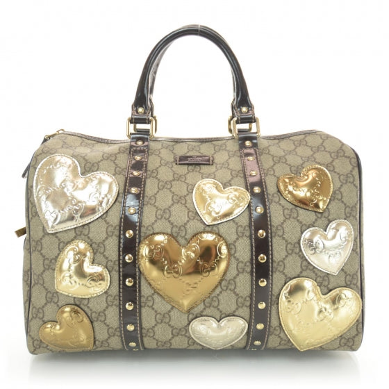 Gucci Monogram Guccissima Hearts Studded Medium Joy Boston Dark Brown 1 of 7