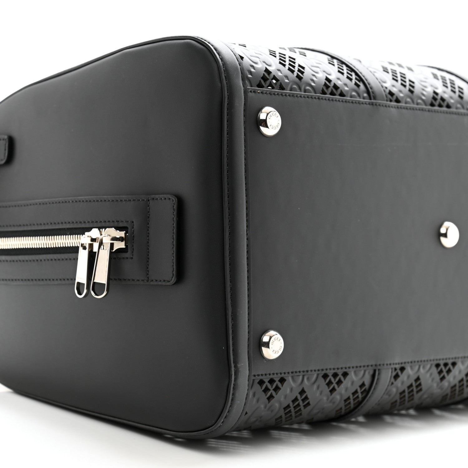 Gucci Calfskin GG Monogram Diamond Cut Duffle Bag Black 7 of 9