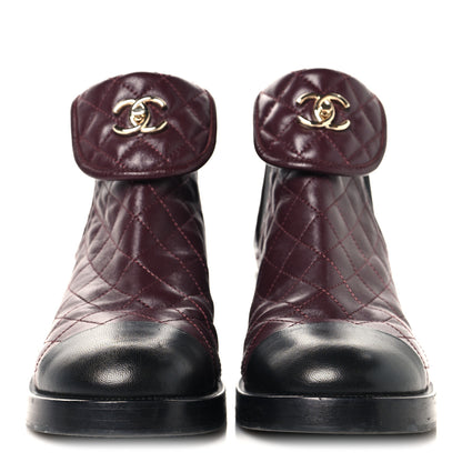 Chanel Lambskin Quilted Cap Toe CC Turnlock Booties 41 Burgundy Black 3 of 8