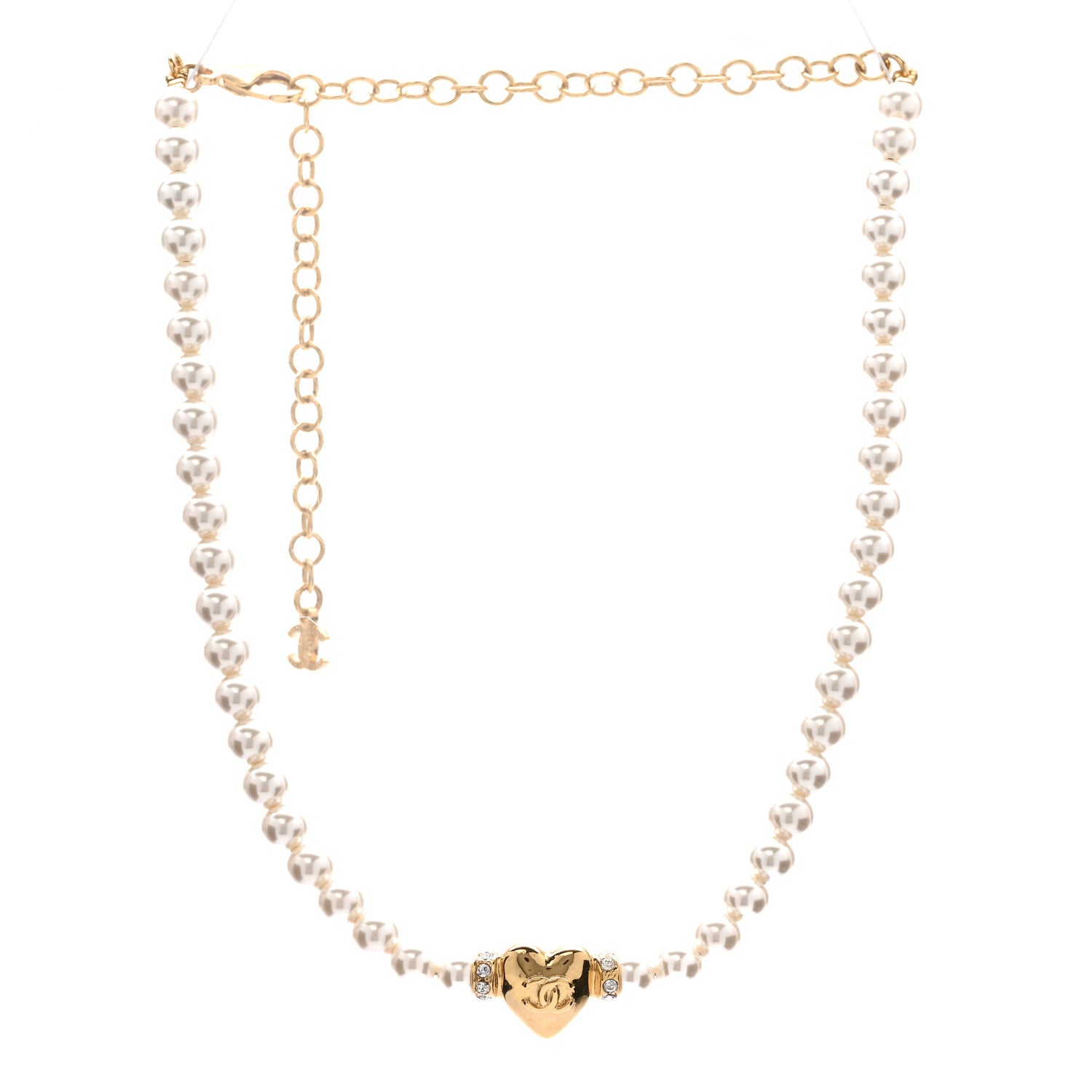 Chanel Crystal Pearl CC Heart Choker Necklace Gold 3 of 6