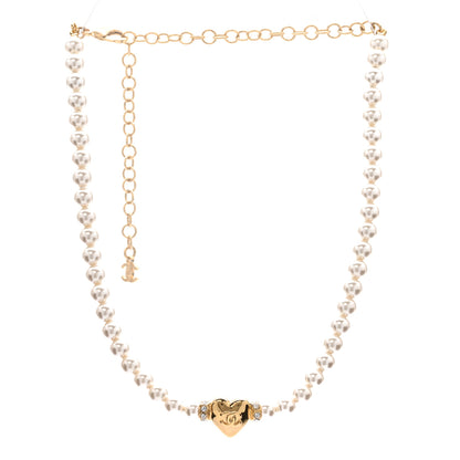 Chanel Crystal Pearl CC Heart Choker Necklace Gold 3 of 6