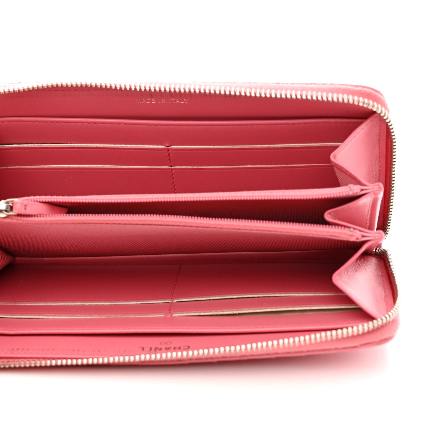 Caviar Chevron Large Gusset Zip Around Wallet Pink