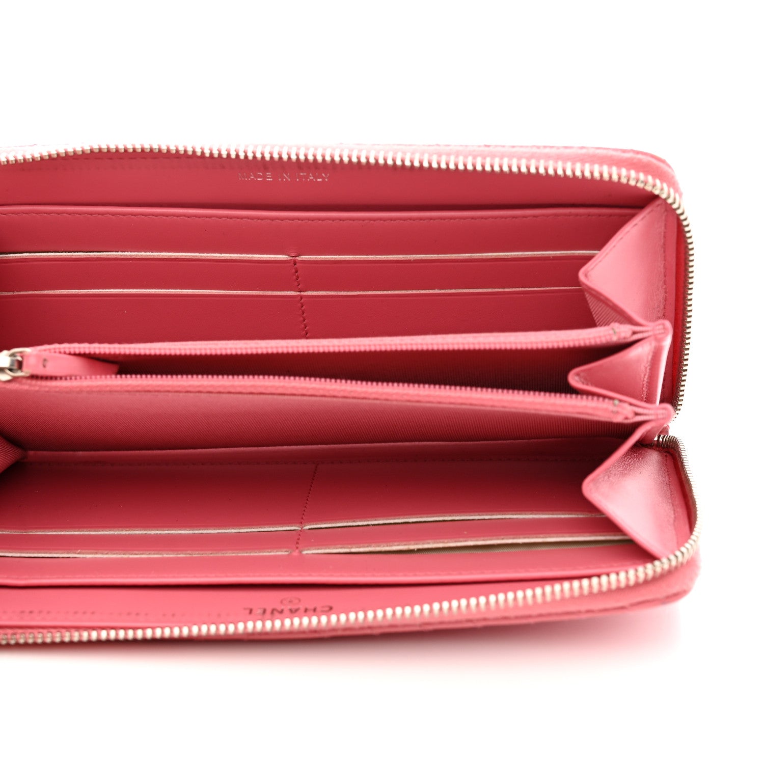 Chanel Caviar Chevron Large Gusset Zip Around Wallet Pink 5 of 9