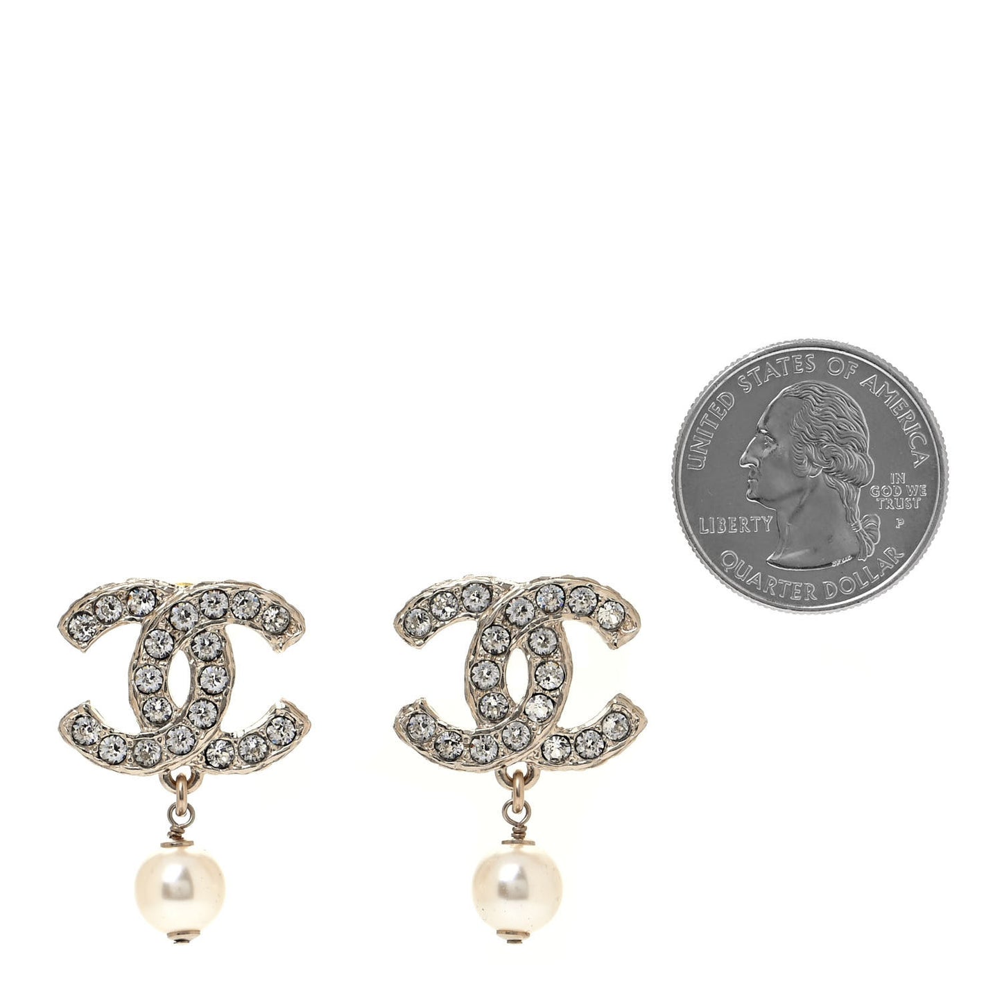 Crystal Pearl CC Drop Earrings Gold