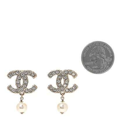 Chanel Crystal Pearl CC Drop Earrings Gold 2 of 4