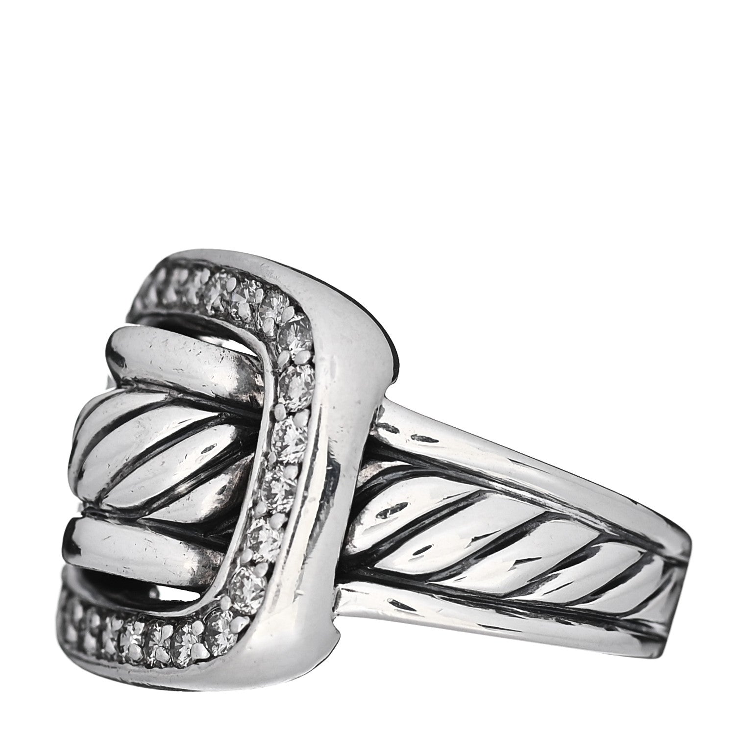 David Yurman Sterling Silver Diamond Buckle Ring 54 7 3 of 5