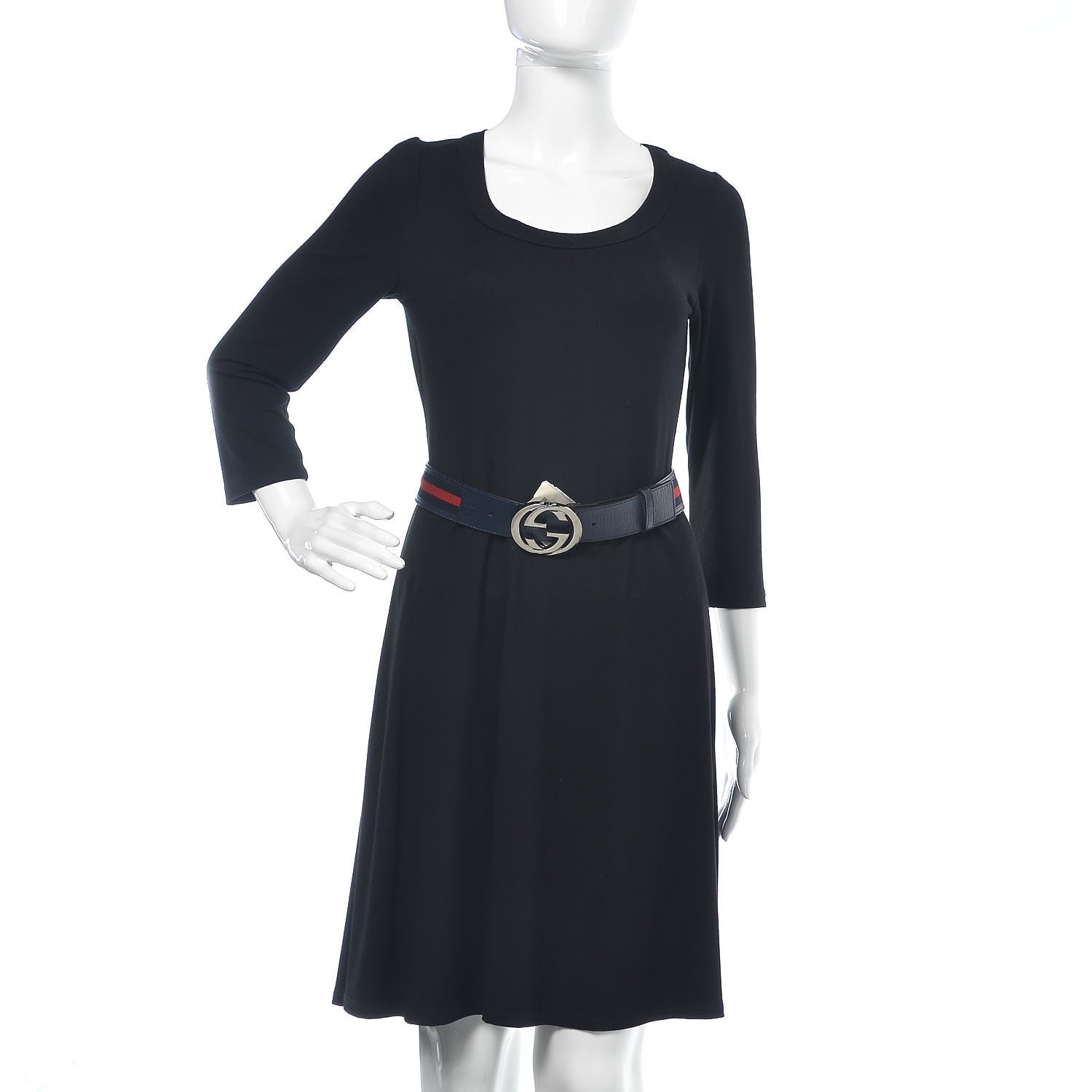 Gucci Calfskin Web Interlocking G Belt 75 30 Navy 2 of 7
