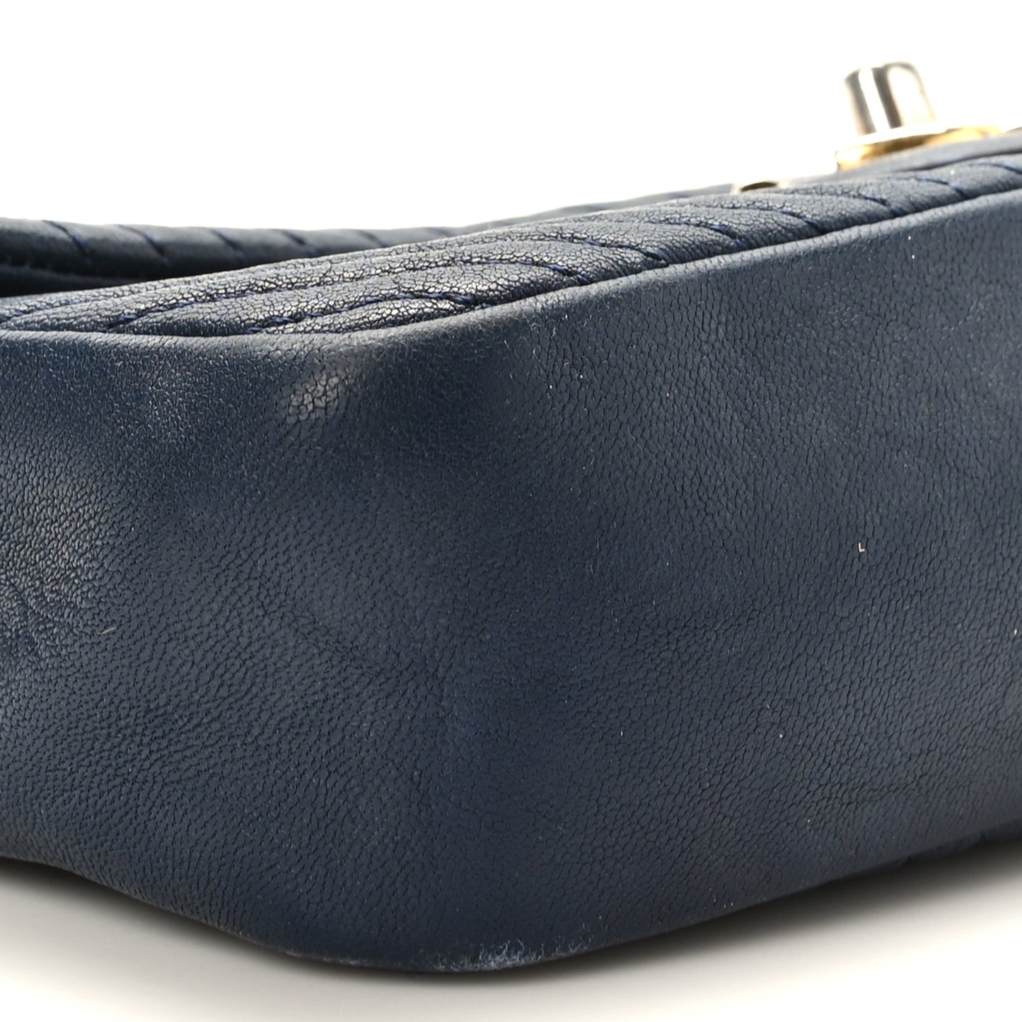 Calfskin Chevron Quilted Small Surpique Flap Navy