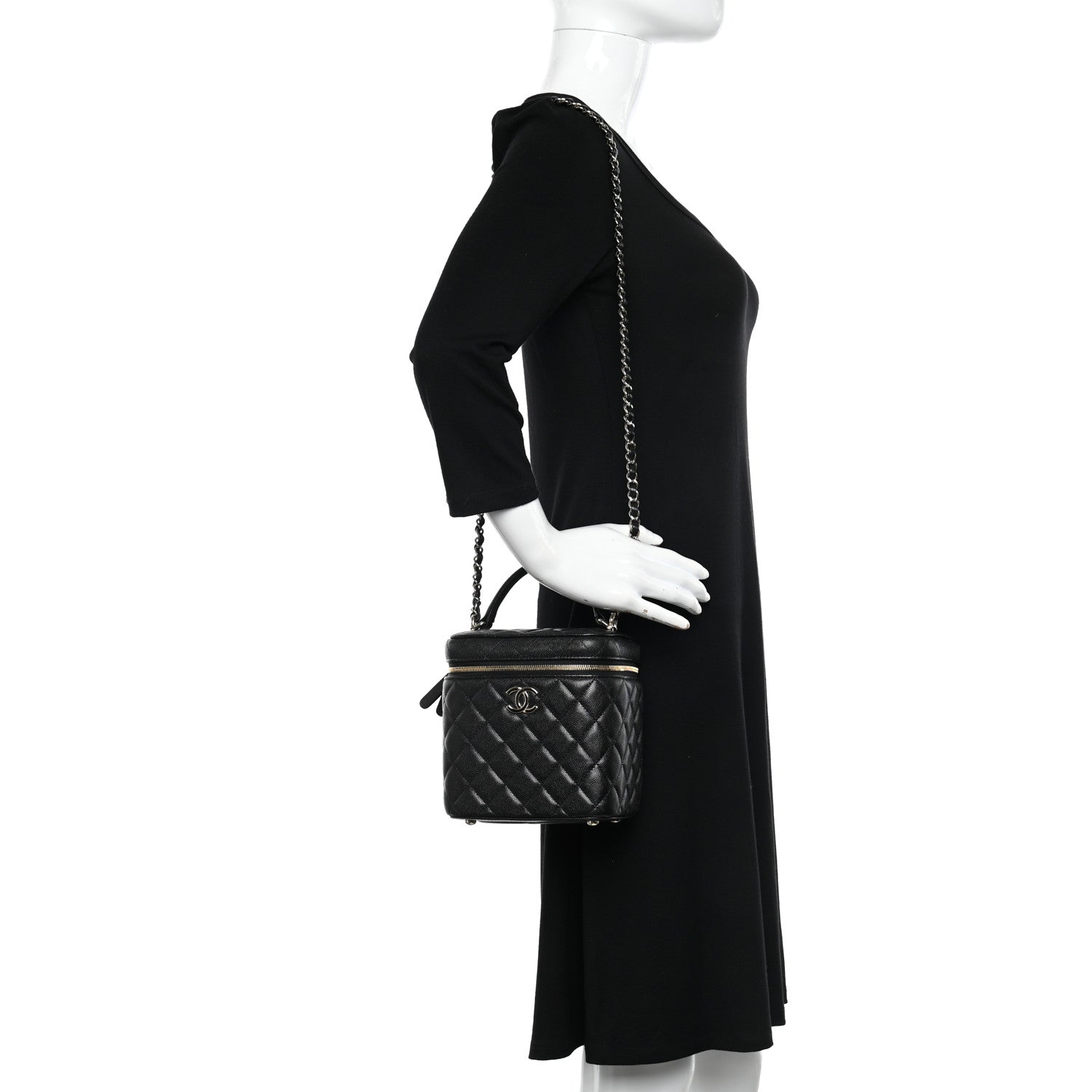 Chanel Caviar Quilted Small Top Handle Vanity Case With Chain Black 2 of 10