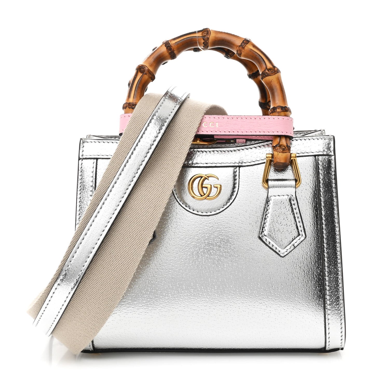 Textured Calfskin Mini Diana Tote Bag Silver Sugar Pink