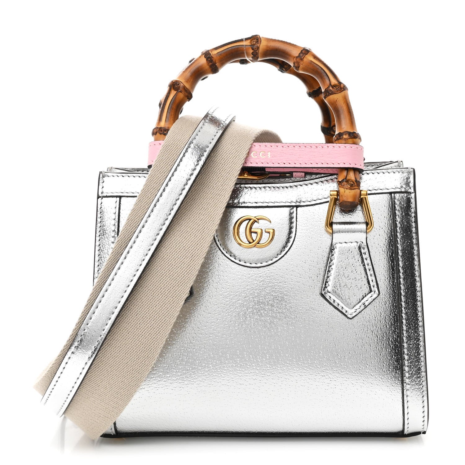 Gucci Textured Calfskin Mini Diana Tote Bag Silver Sugar Pink 1 of 10